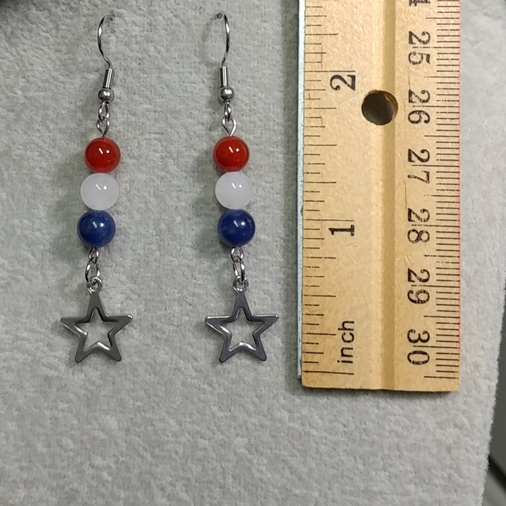 Natural Gemstone Star Earrings Surgical Stainless-Steel Carnelian Jade Sodalite - Picture 10 of 12